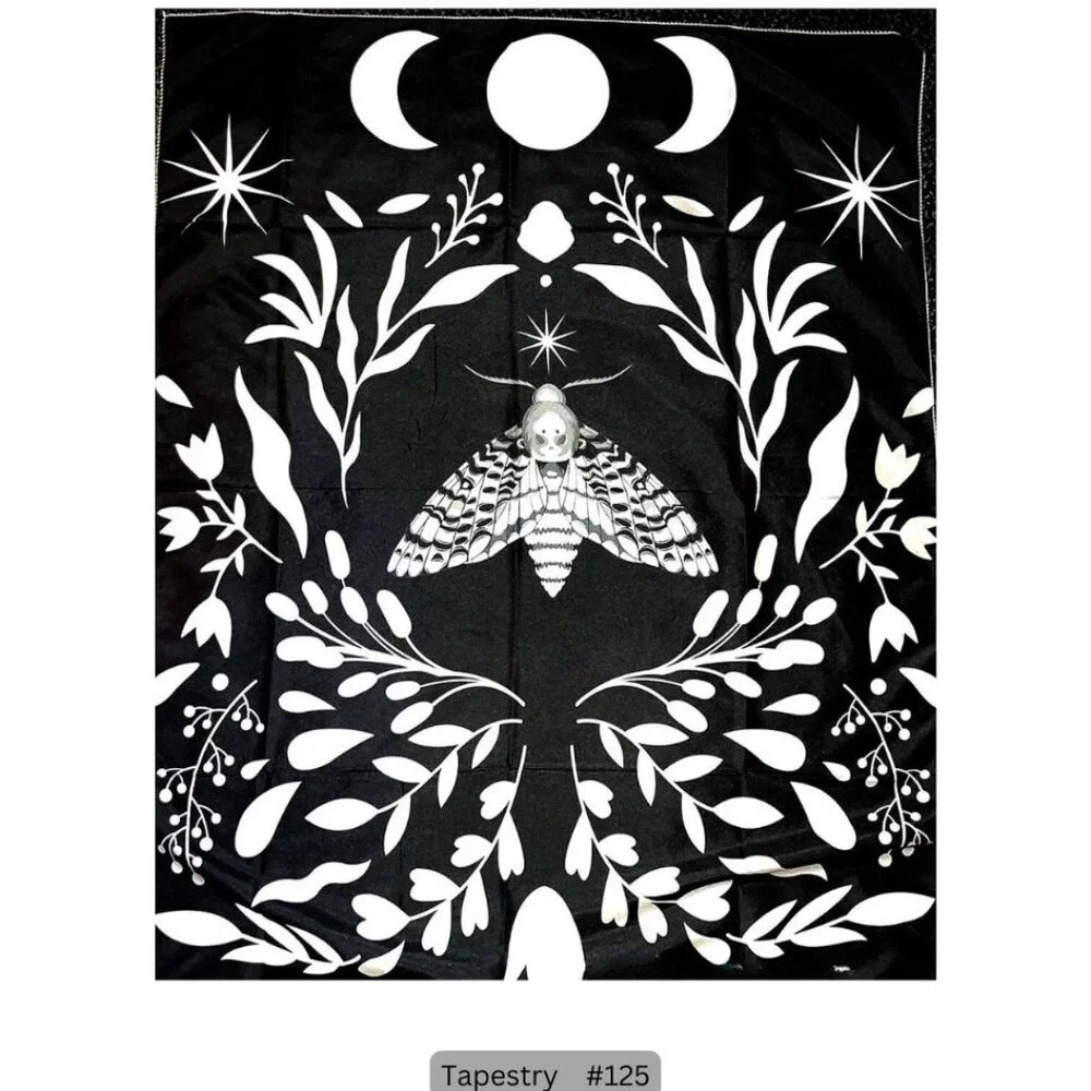 Black Moon Moth‎ Forest Tapestry - Hanging Boho Wall Decor